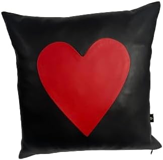 D DOLLY LAMB Lambskin Leather Pillow Cover - Sofa Cushion Case - Decorative Throw Covers for Living Room & Bedroom, 16x16 Inches - 02 Red Black Pack of 1