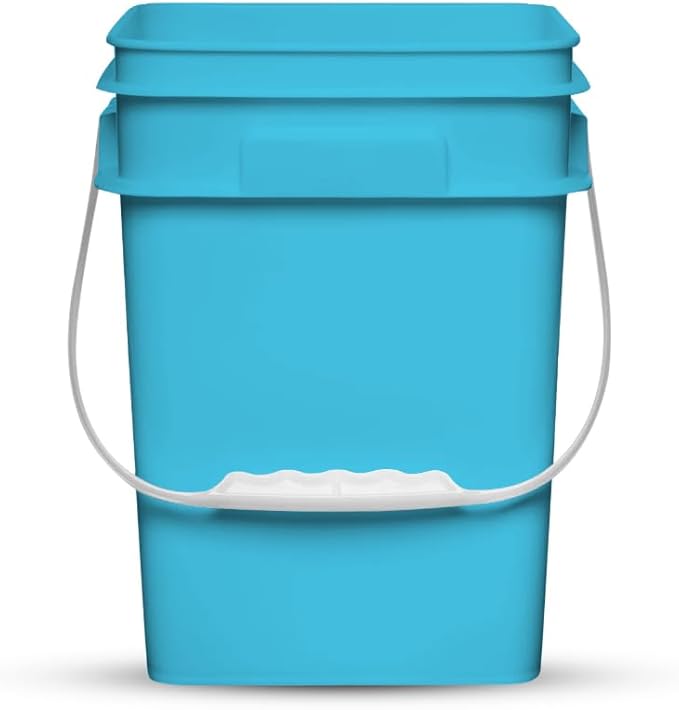 House Naturals 4 Gallon Square Food Grade Plastic Bucket with Lid, Made in USA (Pack of 2) BPA Free (Aqua)