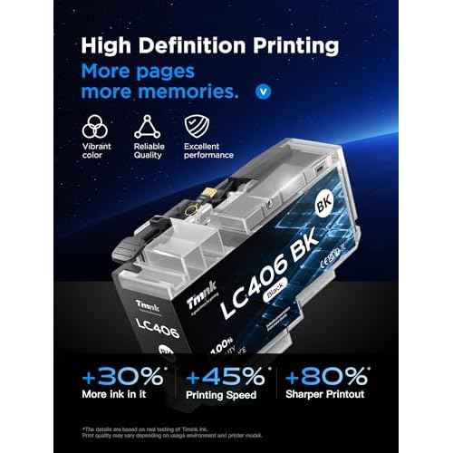 ¡¼4-Pack Larger Capacity¡½ LC406 Compatible Ink Cartridge Replacement for Brother LC406XL LC406 XL Ink Cartridges, Work for Brother MFC-J4335DW MFC-J5855DW MFC-J6555DW MFC-J4535DW Printer (BCMY-4 Pack)