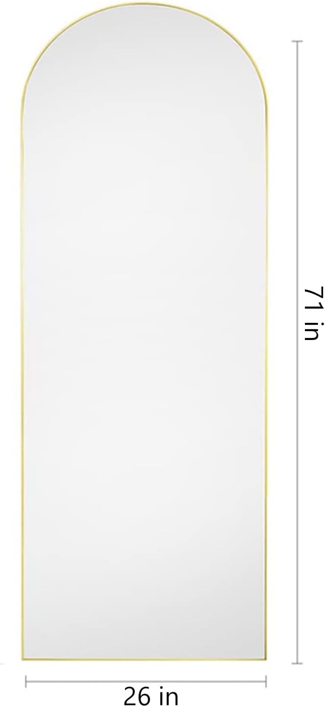 Dewfig 71"X26" Arched Full Length Mirror, Free Standing Leaning or Wall-Mounted Mirror, Aluminum Frame Modern Mirrors for Living Room, Bedroom, Cloakroom, Gold