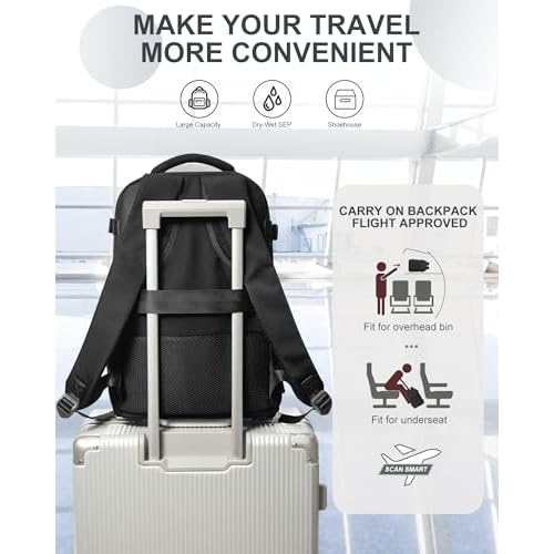 coowoz Travel Backpack Carry On for Women Man Black Gym Backpack with Laptop Compartment Mochila de Viaje Teacher Personal Item Backpacks Rucksack Airplane Accessories Must Haves Small