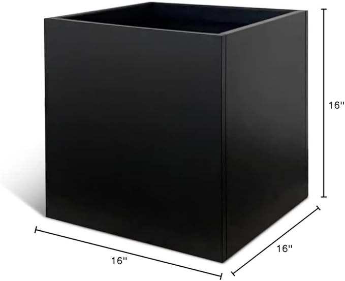 Galvanized Steel Planter Box Black Metal Planter Square Indoor Outdoor Planters Cube Steel Heavy Duty 16Inch Powder Coating Modern Commercial Residential for Patio, Yard, Garden