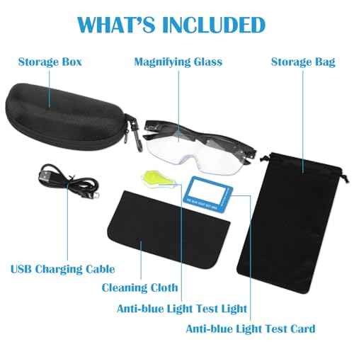 Magnifying Glasses with Light, 200% Magnification, USB Rechargeable LED Lighted Magnifying Glass, Anti Blue Light, Hands Free Head Magnifier Eyeglasses for Close Work, Hobbies, Reading, Craft£¨Black£©
