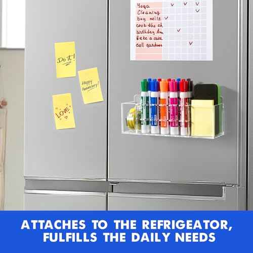 Magnetic Dry Erase Marker Holder for Whiteboard, Wall Mount Pen Holder for Refrigerator, Clear Pencil Holder for Fridge, Strong Magnet Locker Organizer for Classroom, Office