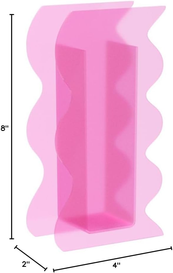 Hot Pink Acrylic Vase, 8-Inch Wave Shaped, Modern Centerpiece, Home Office Decor