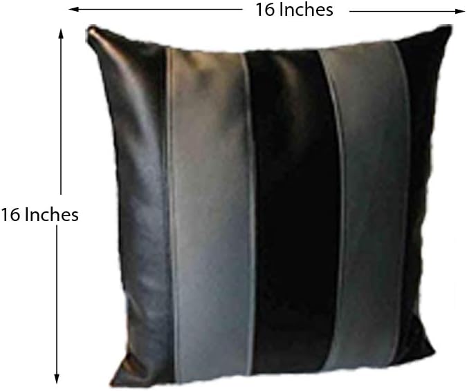 D DOLLY LAMB Lambskin Leather Pillow Cover - Sofa Cushion Case - Decorative Throw Covers for Living Room & Bedroom, 16x16 Inches - Black Grey Pack of 1