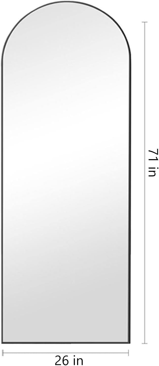 Dewfig Full Length Mirror, 71"*26" Arched Full Body Mirror with Stand, Large Floor Mirrors for Leaning or Hanging, Big Mirrors for Bedroom, Living Room,Dressing Room, Aluminum Alloy Frame, Black