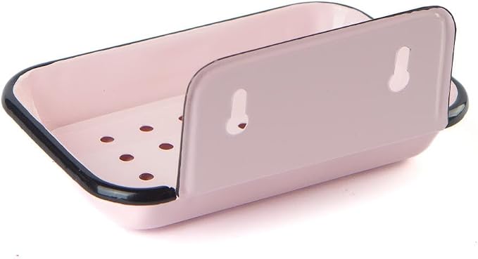 Enamel Soap Dish, Pink Wall Mount with Drip Tray- 5.5 x 4 inch - Vintage Farmhouse Style (Pink Wall Mount)