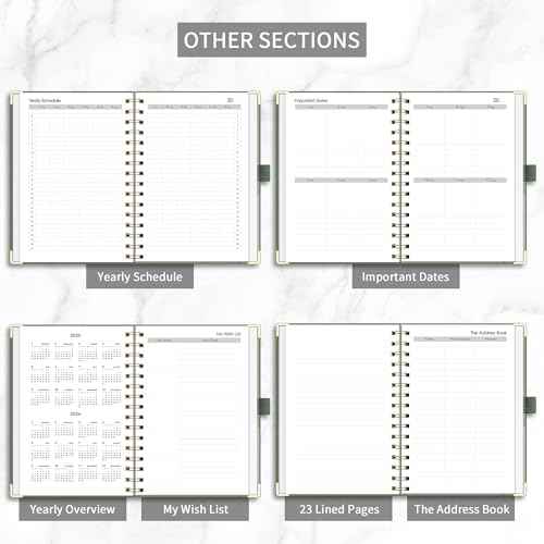 RETTACY Undated Planner, Weekly and Monthly, 53 Weeks and 12 Months, Medium Size (5.7" x 8.3"), 24 Self-adhesive Monthly Tabs, Hardcover, 100 GSM Thick Paper, Spiral-bound (Light Green)