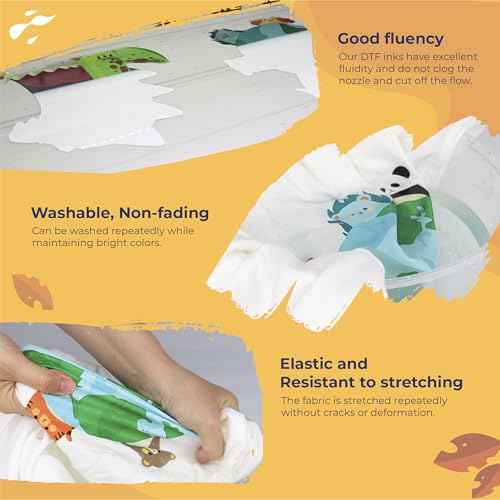 Enlite DTF Ink 100ML Combo Pack, Premium Pigment Ink for PET Film Heat Transfer Printing, Refill for DTF Printer with printhead DX5 DX7 5113 XP600 I3200 4720 TX800, 2W+1B+1C+1M+1Y
