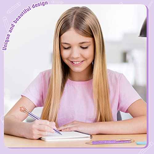 BESARME 4 Pcs Purple Pens Set, Cute Purple Gifts for Women Christmas Stocking Stuffers for Teen Girls Fancy Pens Black Ink Pretty Pens for School Office Supplies