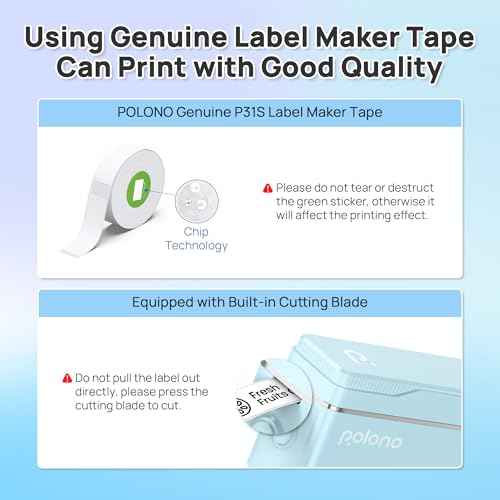 POLONO P31S Label Maker Machine with Tape, Portable Thermal Printer, Portable Bluetooth Label Printer for Organizing Storage Office Home, Sticker Maker Mini Label Maker with Multiple Templates, Blue