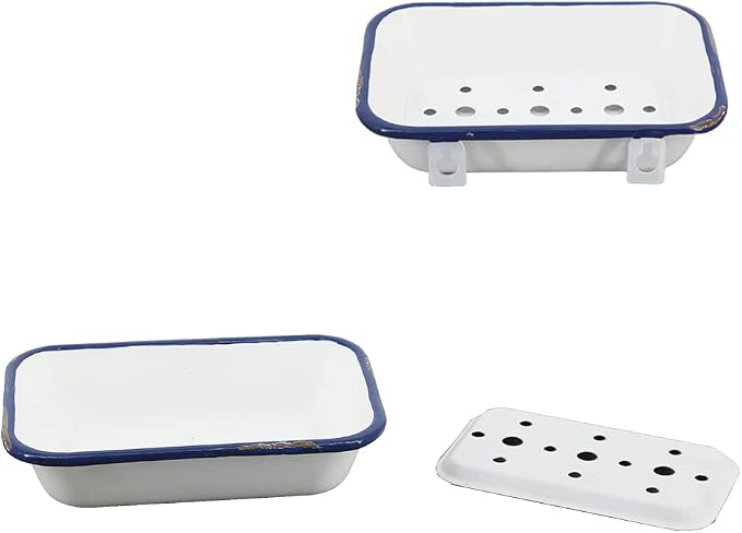 Joy Choice 6.5" Farmhouse Soap Dish with a Tray - White Metal Soap Dish for Bathroom, Tub and Kitchen, Farmhouse Sponge Holder for Kitchen Sink(White)