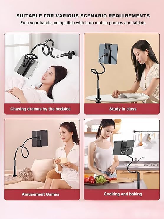 Skiennix Gooseneck Phone Holder - 360° Flexible Long Arm Stand for Bed & Desk | Universal Tablet Bracket (White)