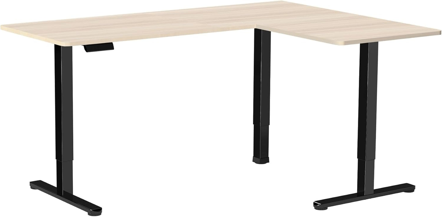 VIVO L-Shaped Corner Standing Desk - 63 x 47 Inch Electric Height Adjustable Workstation | Light Wood & Black Frame