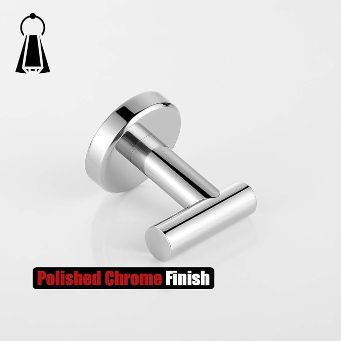 JQK Chrome Bathroom Towel Hook, 304 Stainless Steel Coat Robe Clothes Hook for Bathroom Kitchen Garage Wall Mounted (Pack of 4), TH100-CH-P4