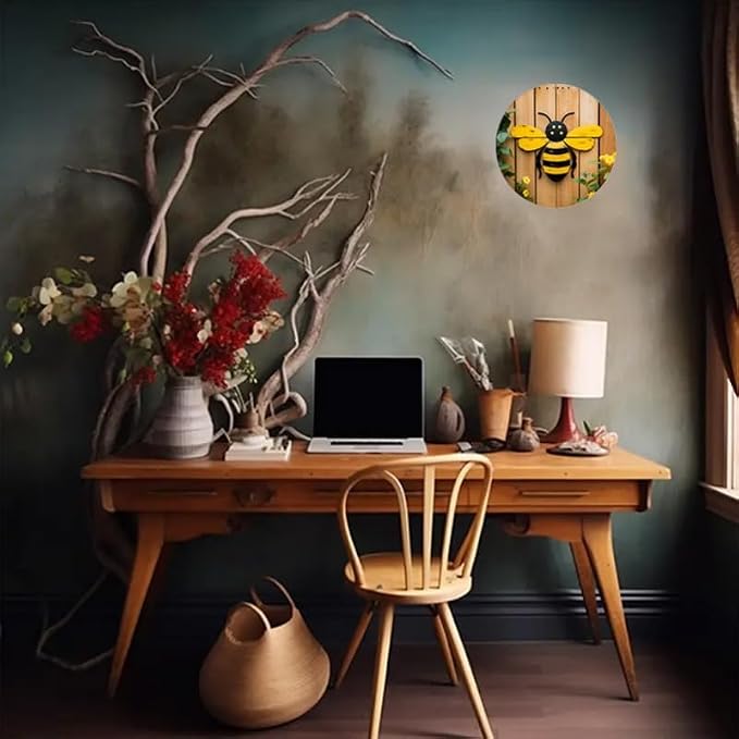 1pc, Round 8x8inch(20x20cm) Aluminum Bee Wall Art Decor, Set of 1, Aluminum Outdoor Sign - Weather Resistant, Pre-Drilled, Waterproof for Home, Living Room, Coffee Shop, Office Decoration
