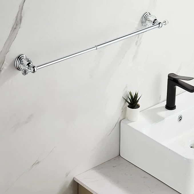 WINCASE Chrome Towel Bar 24 Inch, Adjustable Crystal Towel Rack, Silver Single Towel Holder for Bathroom Wall Mounted Modern