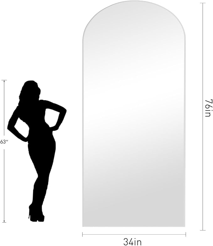 Dewfig Arched White Full Length Mirror,76"X34" Large Floor Mirror, Full Body Mirrors for Leaning or Hanging, Standing Mirrors for Bedroom, Living Room,Dressing Room, Aluminum Alloy Frame, White