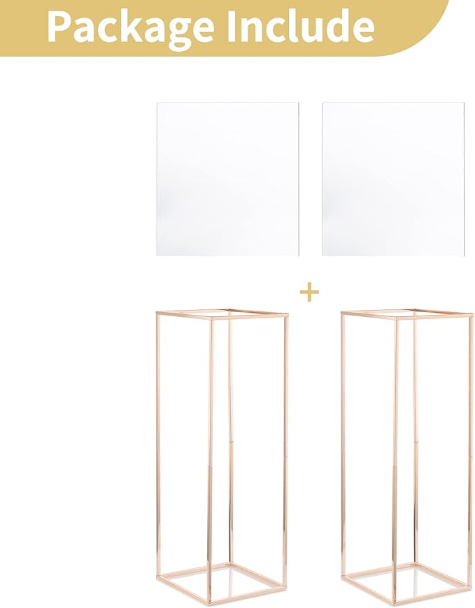 Nuptio Gold Vases for Centerpieces Wedding with Acrylic Panel - 2 Pcs 31.5 inch Tall Metal Flower Vase Flowers Stand - Elegant Bulk Weddings Decoration Table Geometric Centerpiece for Party Tables
