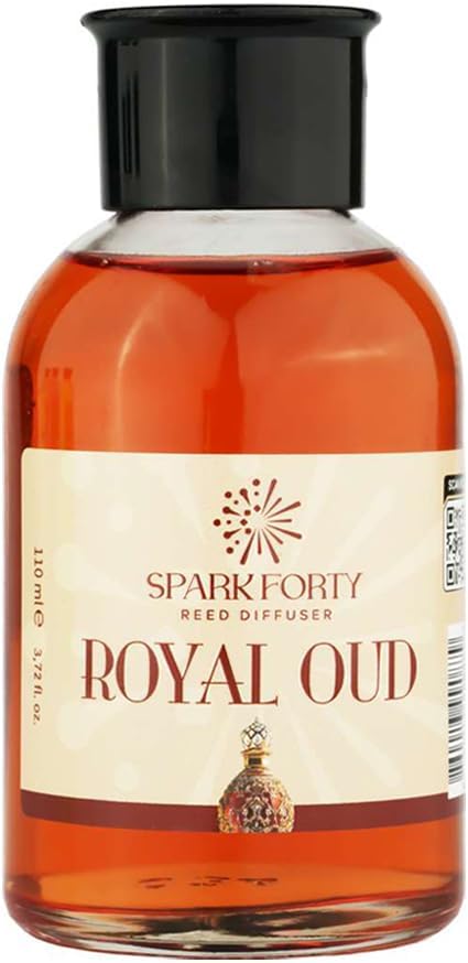 Royal Oud Reed Diffuser Home Fragrance, Luxury Glass Bottle 110ml Scent, Warm Spicy Amber & Patchouli Long-Lasting Home Decor Gift