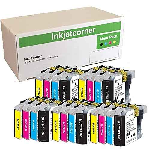 Inkjetcorner Compatible Ink Cartridges Replacement for LC103 LC103XL for use with MFC-J450DW MFC-J470DW MFC-J475DW MFC-J870DW MFC-J875DW (5 Black, 5 Cyan, 5 Magenta, 5 Yellow, 20-Pack)