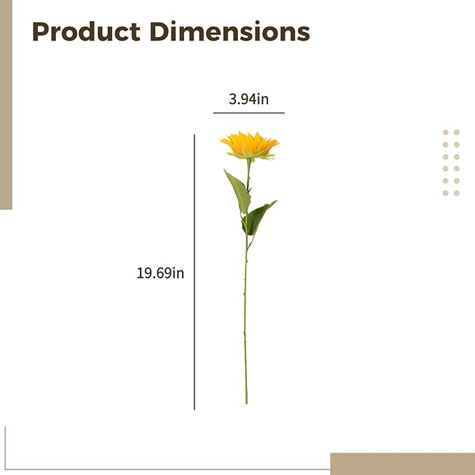 10 Pcs Bendable Sunflower Stems, Silk Flowers for Home Decor, Realistic Yellow Faux Sunflowers, Ideal for Kitchen Arrangements