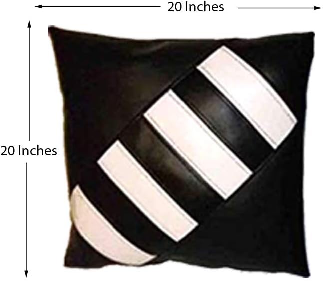 D DOLLY LAMB Lambskin Leather Pillow Cover - Sofa Cushion Case - Decorative Throw Covers for Living Room & Bedroom, 16x16 Inches - Black White Pack of 1