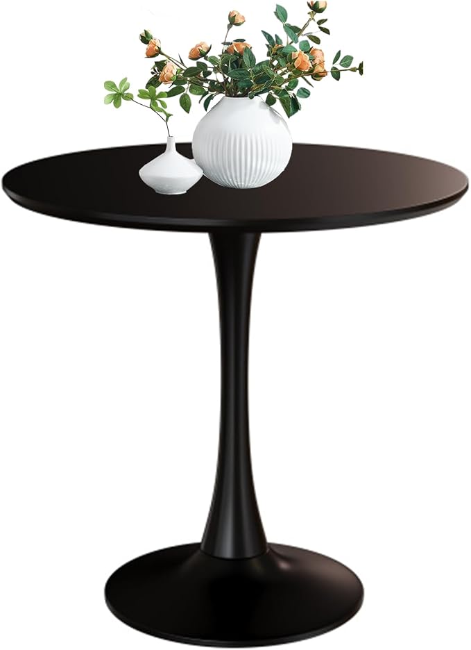 24" Tulip Table for 1-2 Persons Modern Round Dining Room Table, Mid-Century Modern Black Small Kitchen Table with MDF Wooden Top, Leisure Coffee Table for Living Room, Dining Room, Office