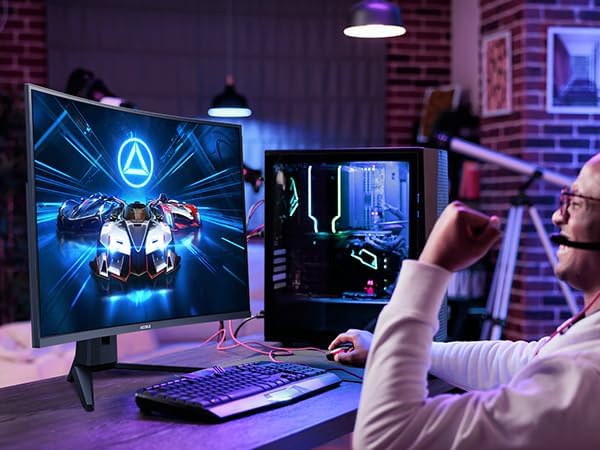 KOORUI 32 inch Curved Gaming Monitor, QHD (2560 x 1440) 2K 170Hz 144Hz Monitor, 1ms 1500R Display, 90% DCI-P3, Adaptive Sync, Tilt Adjustable, VESA Compatible, DisplayPort HDMI, Black