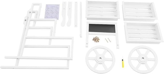 Flower Display Stand | 3-Tier Wood Flower Cart | Flower Cart Display Stand with Wheels | Ladder Shaped Plant stand | Market flower display Stand | Handle & Blackboard (White)