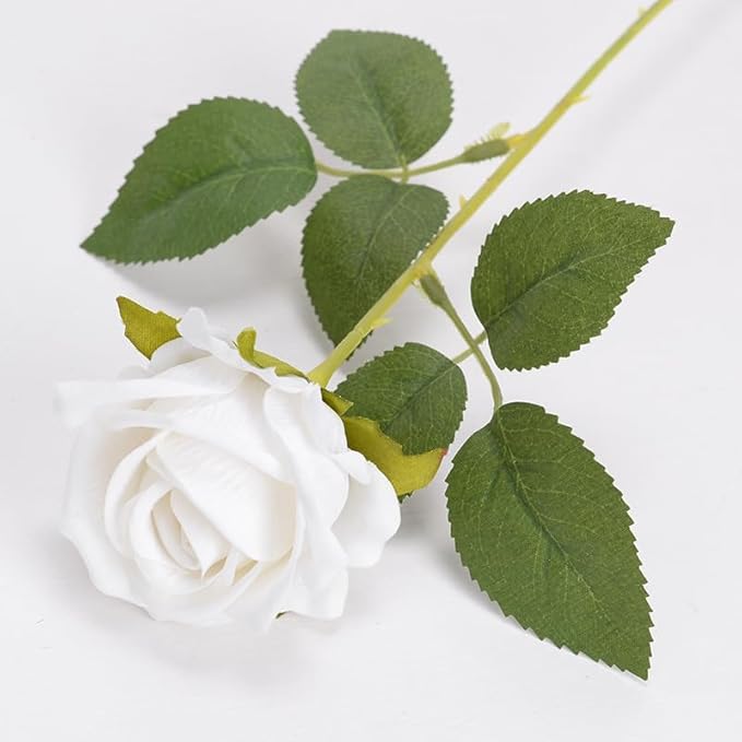 22 Pcs Artificial Roses - Realistic Velvet Flowers with Stems, Bulk Faux Roses for Home Wedding Party Decor (White)