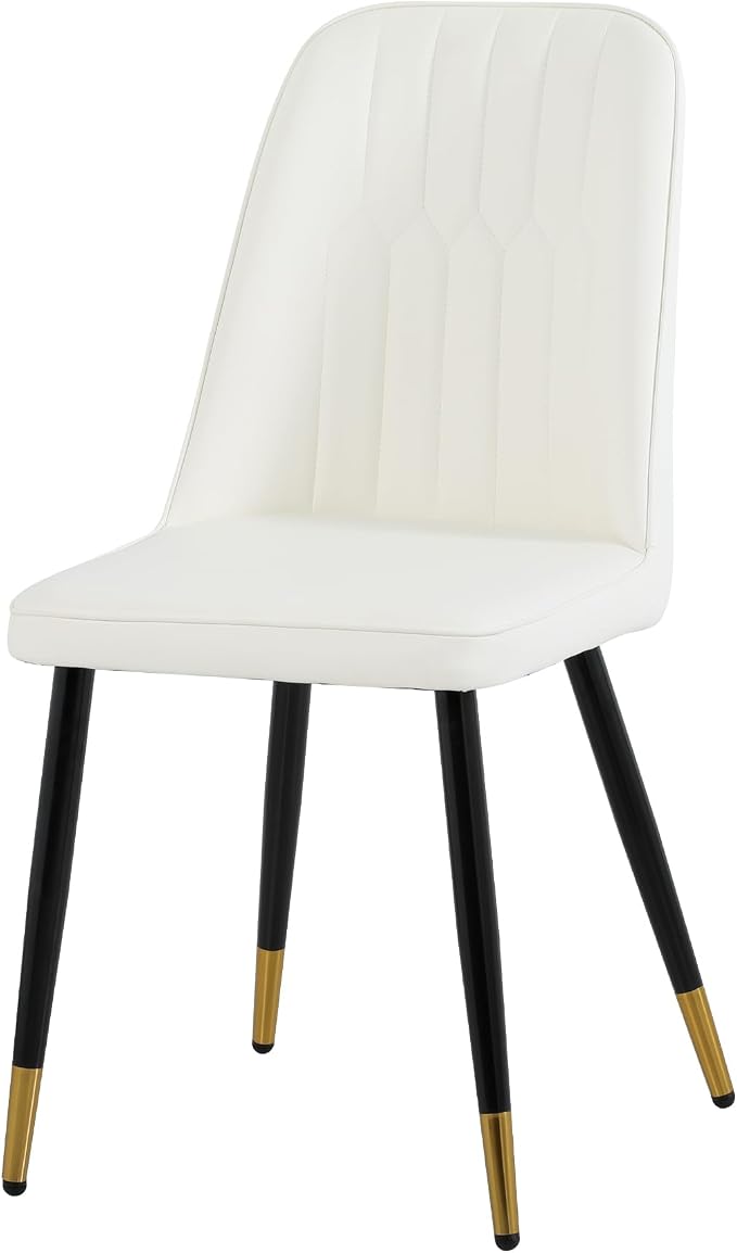 RGZ Mid Century Black Round Dining Table Set for 6, 47" Large Wooden Circle Kitchen Table & 6 White PU Leather Kitchen Chairs, Dinner Table Set for Home, Apartment, Dining Room