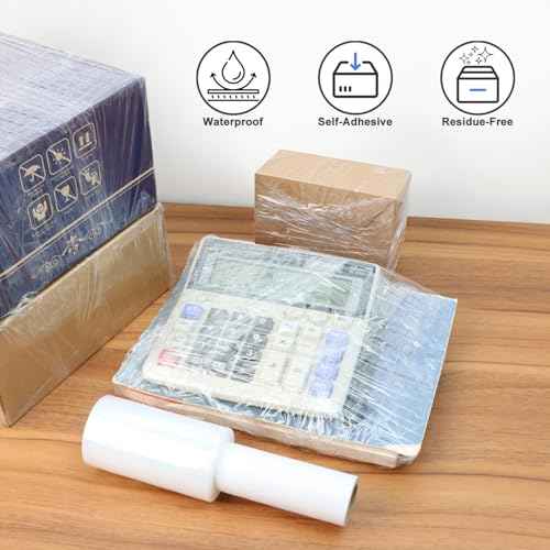 Stretch Film 4" ¡¿ 500 ft, JUKFITA Shrink Wrap Rolls with Handle, 2 Pack Lightweight Plastic Wrap for Moving Waste-Free