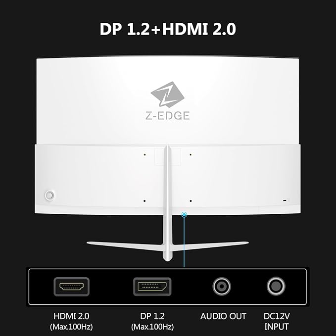 Z-Edge 24-inch Curved Gaming Monitor, Full HD 1080P 1920x1080 LED Backlight Monitor, with 100Hz Refresh Rate and Eye-Care Technology, U24C 178° Wide View Angle, DP+HDMI
