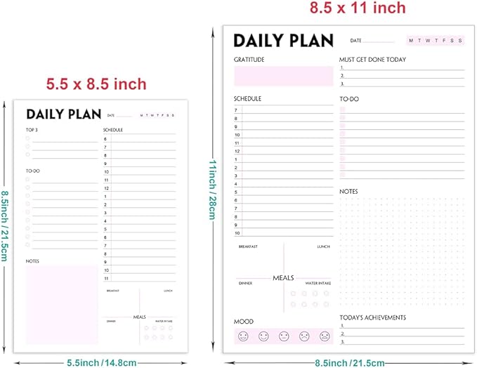 Daily Planner Notepad - Tear-Off Daily Planning Pad, Organizer with To Do Lists, Schedule, Appointment, Productivity Tracker, 50 Undated Sheets, 8.5 x 11 in
