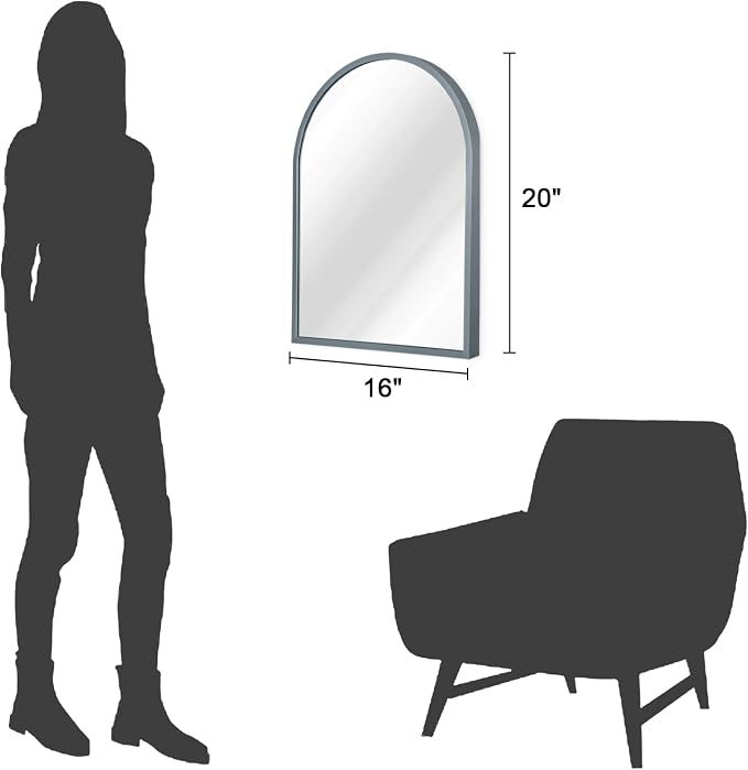 Arched Wall-Mounted Mirror Aluminum Alloy Frame Bathroom Wall Mirror for Vanity Living Room, Bedroom Entryway Room Home Decor 20"x16"