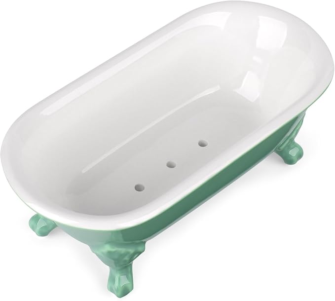 6.5" Ceramic Mini Decorative Clawfoot Bathtub Bar Soap Dish, Kitchen Sponge Holder and Shower Tray for Bathroom, 1 Pack(Mermaid)