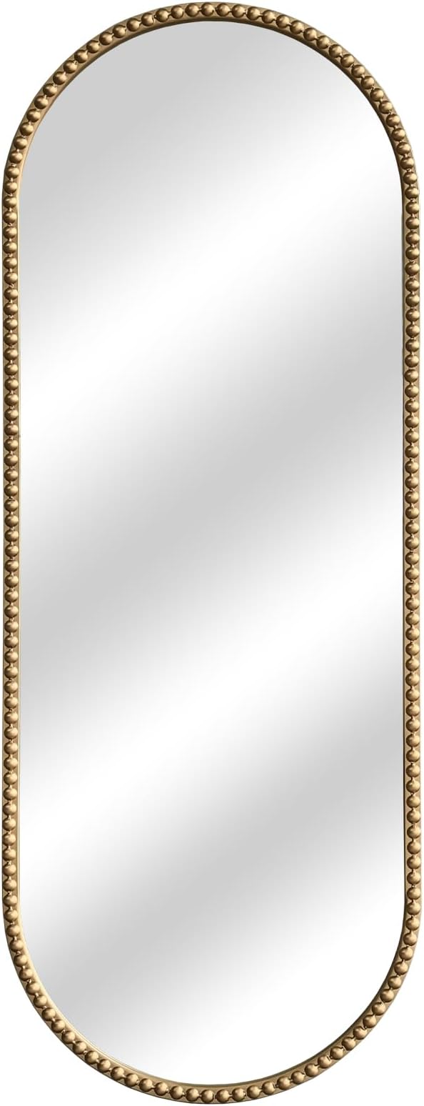Antique Gold Full Length Mirror Vintage Oval Full Body Mirror Hanging Dressing Beaded Wall Mounted Mirror Decorative Wall Mirrors for Entryway Bedroom 53"X20"