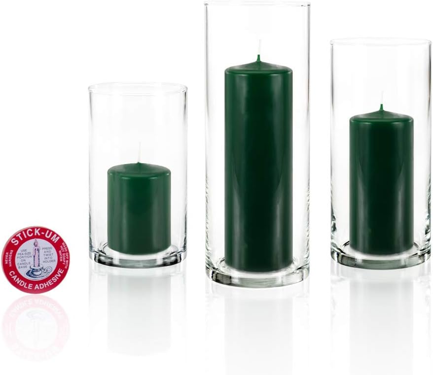 yummi Set of 12 Slim Pillars and Cylinder Vases - Hunter Green