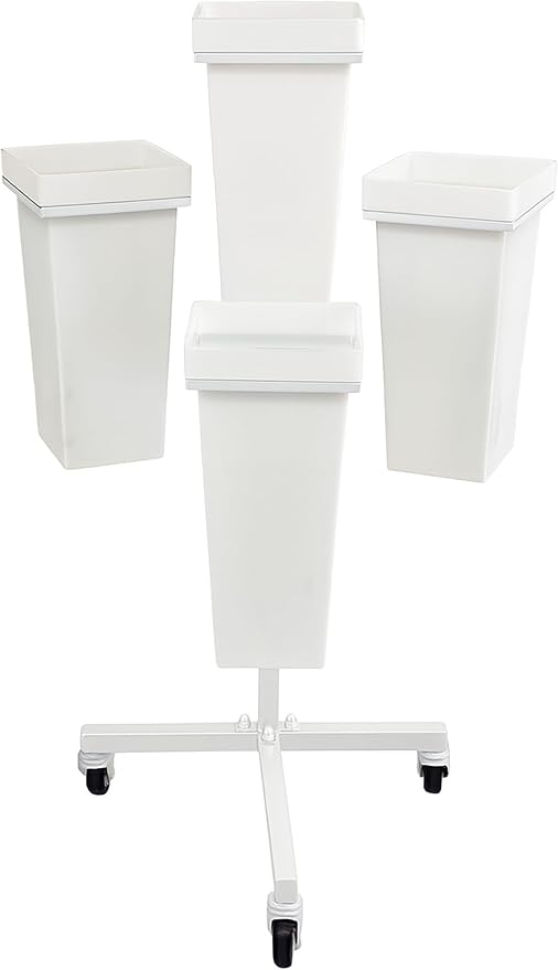 Flower Display Stand with Buckets - Flower Cart with Wheels for Bouquet Shop, Metal Flower Rack Display Stand for Wedding Garden, Party, Events (White, Square buckets)