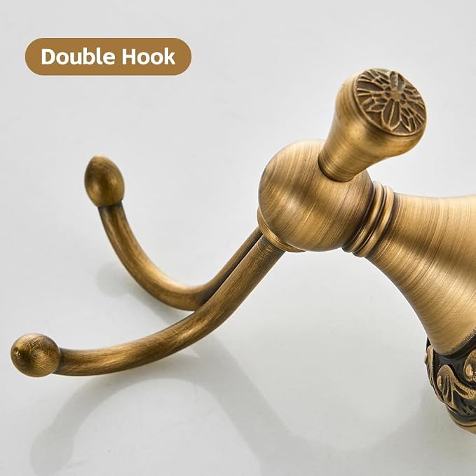 Brass Towel Hook, Antique Brass Bathroom Robe Hooks, Double Rustic Towel Hooks Bath Farmhouse Coat Clothes Hook Wall Mounted for Bathroom Kitchen Washroom Bedroom