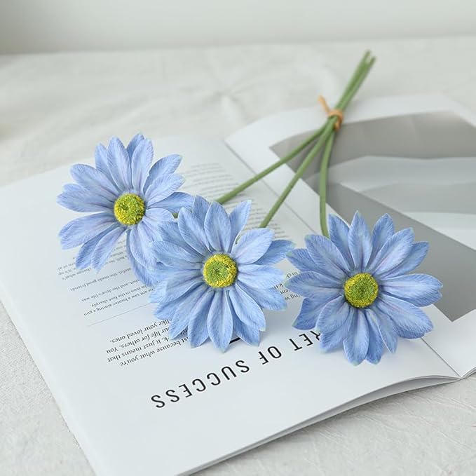 IPOPU 15pcs Daisies Artificial Flowers Faux Blue Daisies Flowers 12" Fake Wildflowers Flower Silk Flowers for Floral Arrangements Wedding Home Garden Decor (Blue)