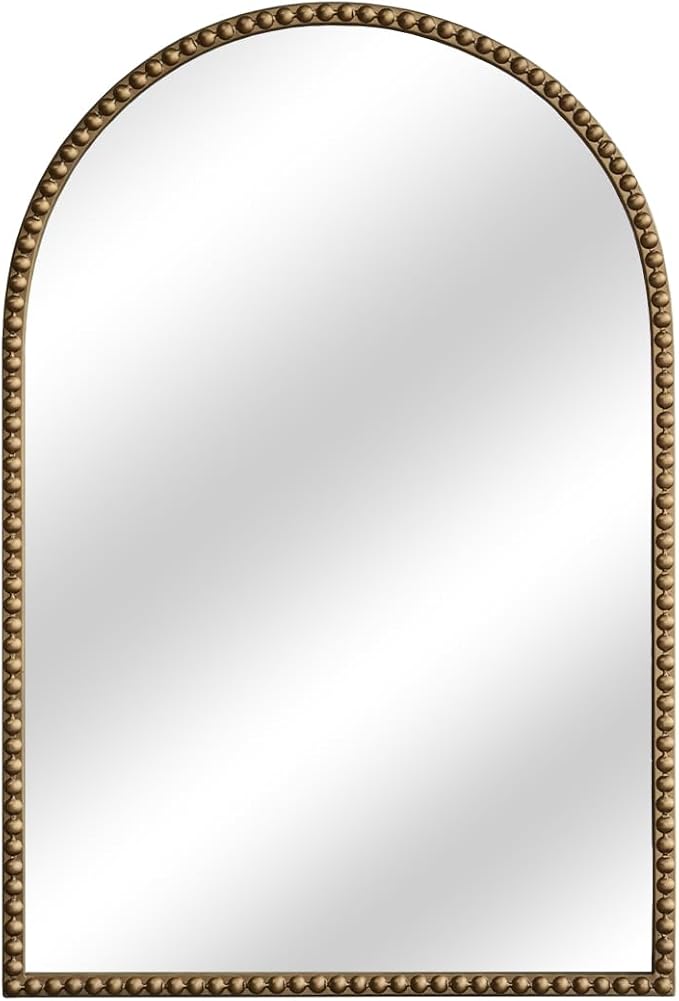 Arched Gold Wall Mirror Antique Beaded Frame Bathroom Wall Mirror Baroque Vanity Mirror Decorative Mirrors for Living Room,Bedroom