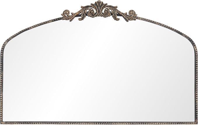 Vintage Black Arched Mirror 48"X30", Large Antique Baroque Mantel Wall Mirror with Black Brush Gold Metal Ornate Frame for Entryway/Fireplace/Living Room/Hallway/Bathroom/Bedroom