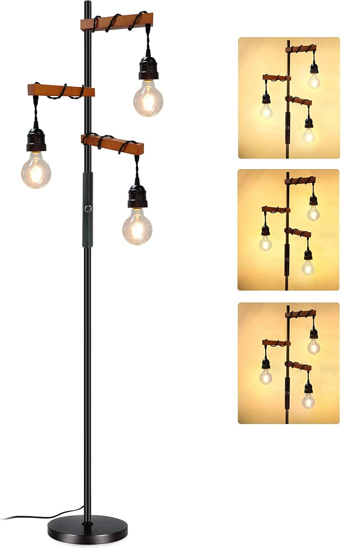 Dimmable Industrial Floor Lamp,Modern Farmhouse Tree Standing Lamps for Living Room Bedroom Office Rustic Home Decor