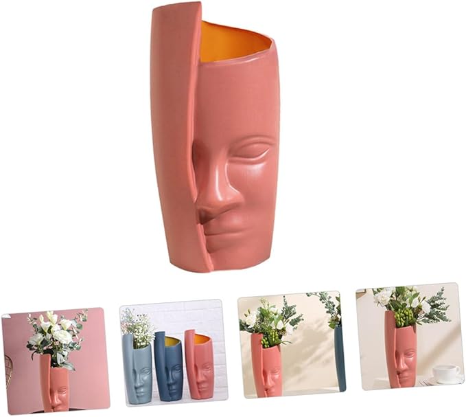Abstract Face Plastic Vase Lightweight Floral Arrangement Container Home Decoration Ornament for Living Bedroom Bathroom and Office Use