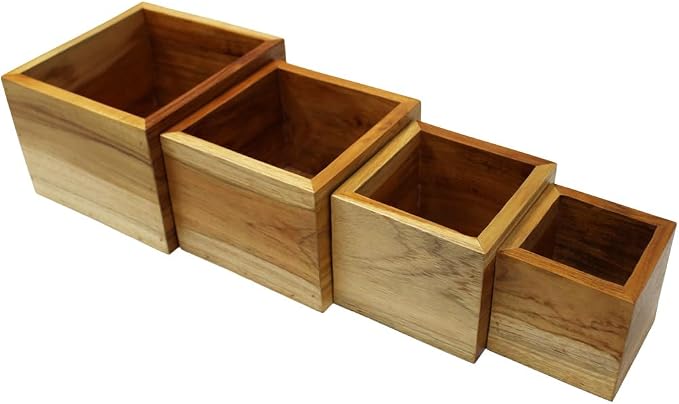 EcoDecors, Eleganto, 4 Piece, Teak Wood Bathroom Amenities Set, Teak Bath Amenity Set, Bathroom Accessory, in Natural Color