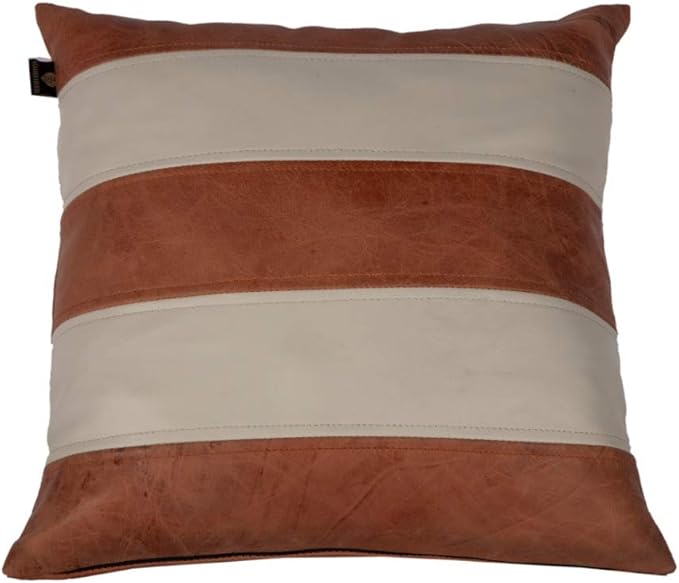 D DOLLY LAMB Lambskin Leather Pillow Cover - Sofa Cushion Case - Decorative Throw Covers for Living Room & Bedroom, 22x22 Inches - Tan and Beige Pack of 1