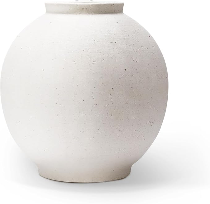 Sandstone Large White Ceramic Vase, 11- Inch Matte White Rounded Design for Easy Arranging, Farmhouse & Minimalist Home Decor for Living Room, Mantel, Dining Table, Entryway, Bathroom, Weddings